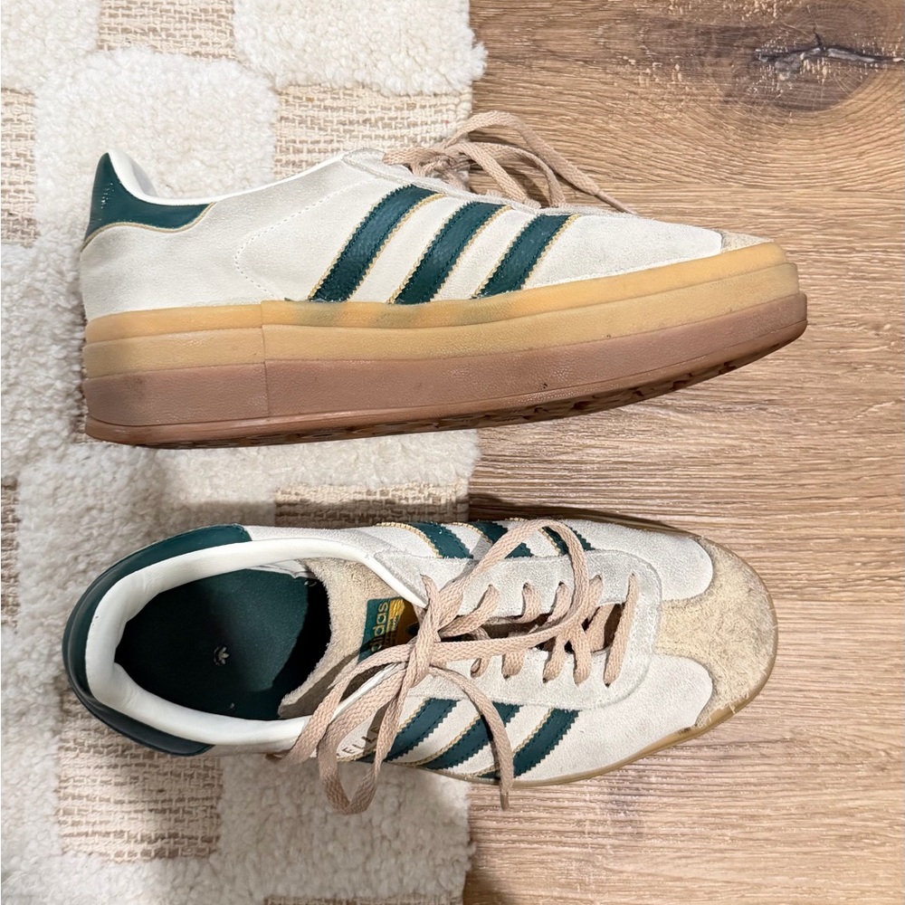 adidas Gazelle Platform Sneakers - Cream, Green, Tan - Picture 2 of 7